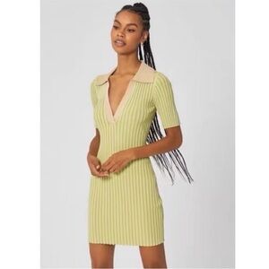 Nicholas Geraldine Ribbed Stretchy Knit Polo Collared Mini Dress Green Medium